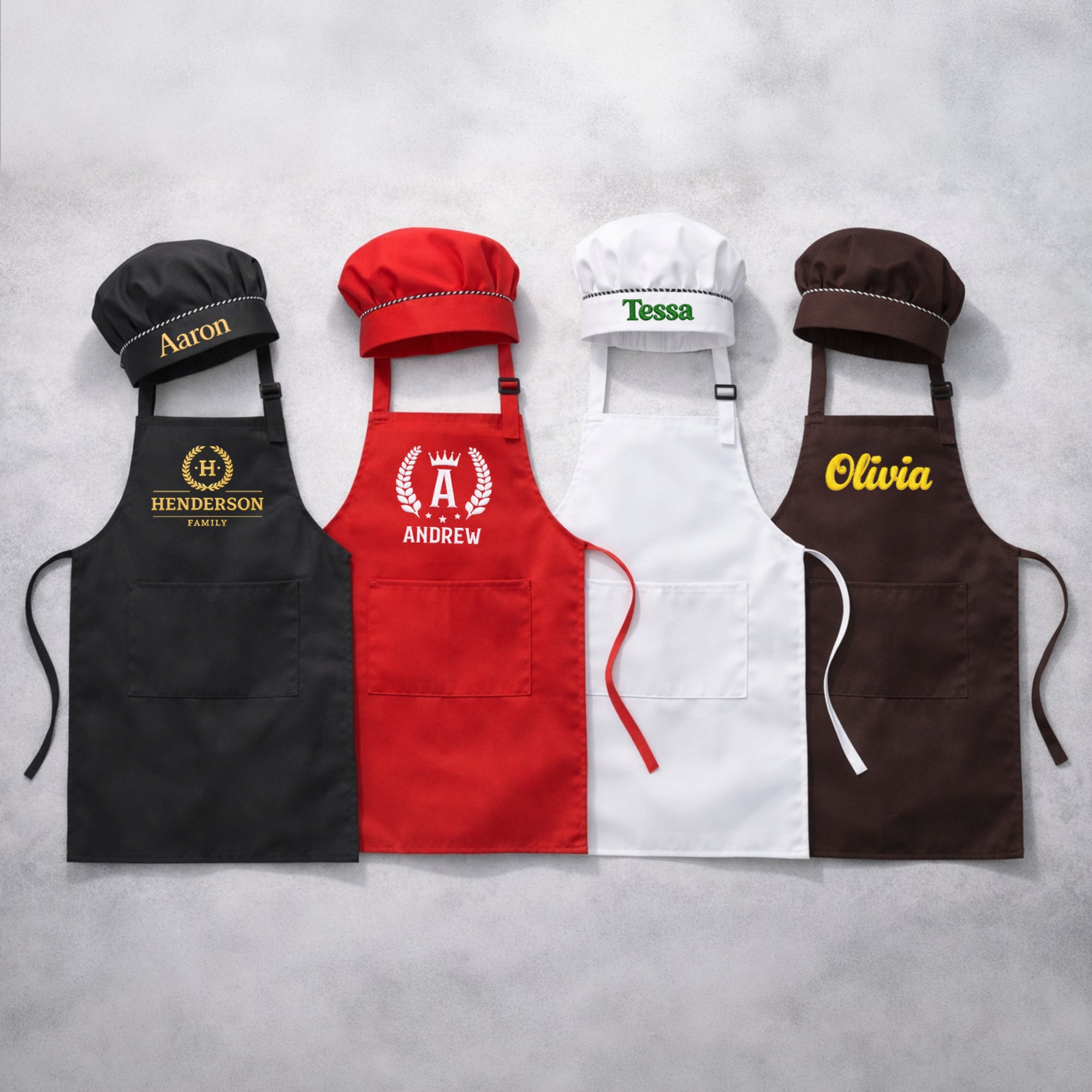 Custom Embroidered 6+ Kid Apron &amp; Chef’s Hat, Personalised Junior Sous Kitchen Helper, Little Baby Baker Children Birthday Housewarming Gift