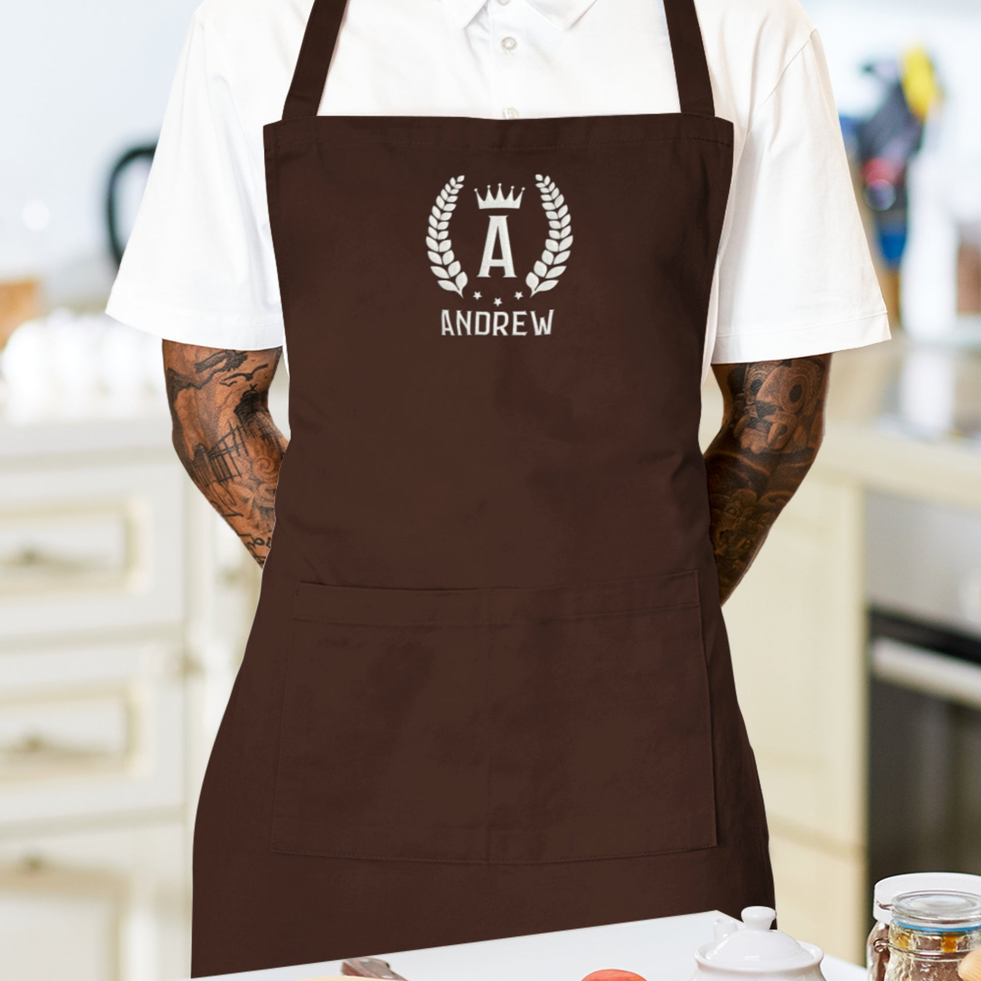 Custom Embroidered Adjustable Kitchen Apron/ Chef, BBQ, Handyman, Gardener, Farmer, Waiter, Workshop Crossover Pocket Bib, Housewarming Gift