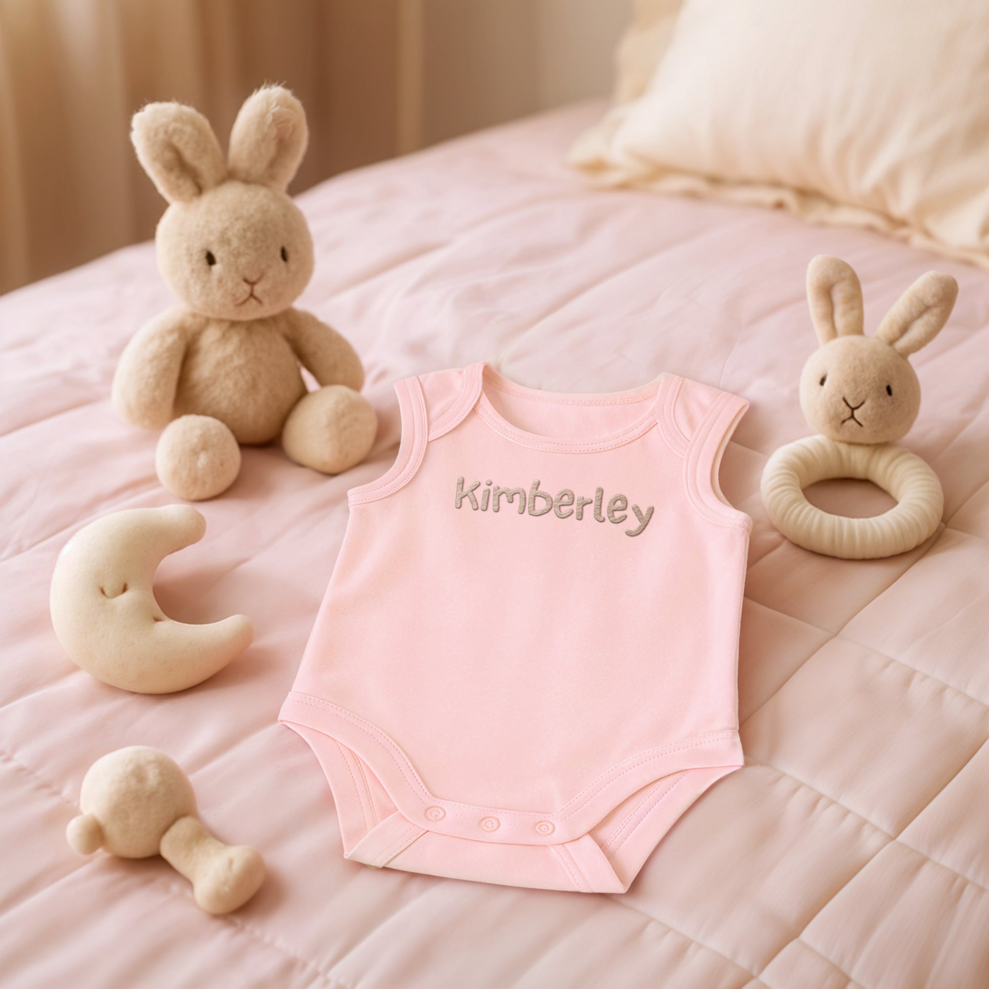 Custom Embroidered Baby Name Sleeveless Bodysuit, Personalised Pregnancy Announcement Onesies, Christening Keepsake, Birthday Shower Gift