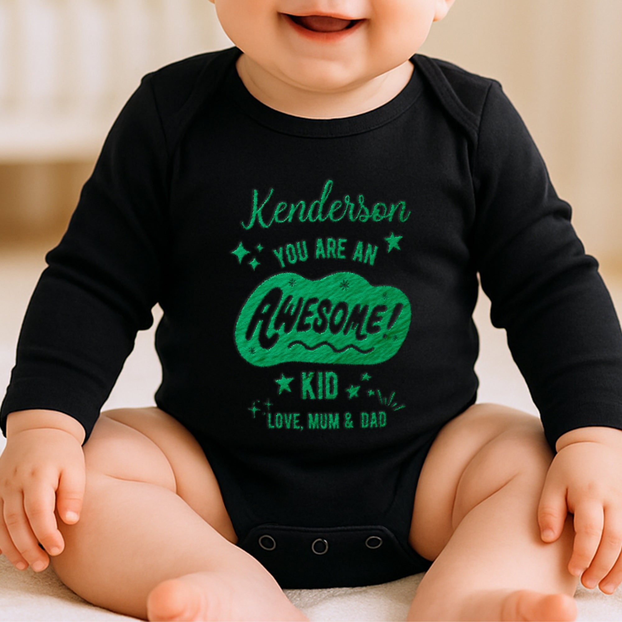 Custom Embroidered Baby Name Long Sleeve Bodysuit, Personalised Pregnancy Announcement Onesies, Christening, Birthday Shower, New Mom Gift