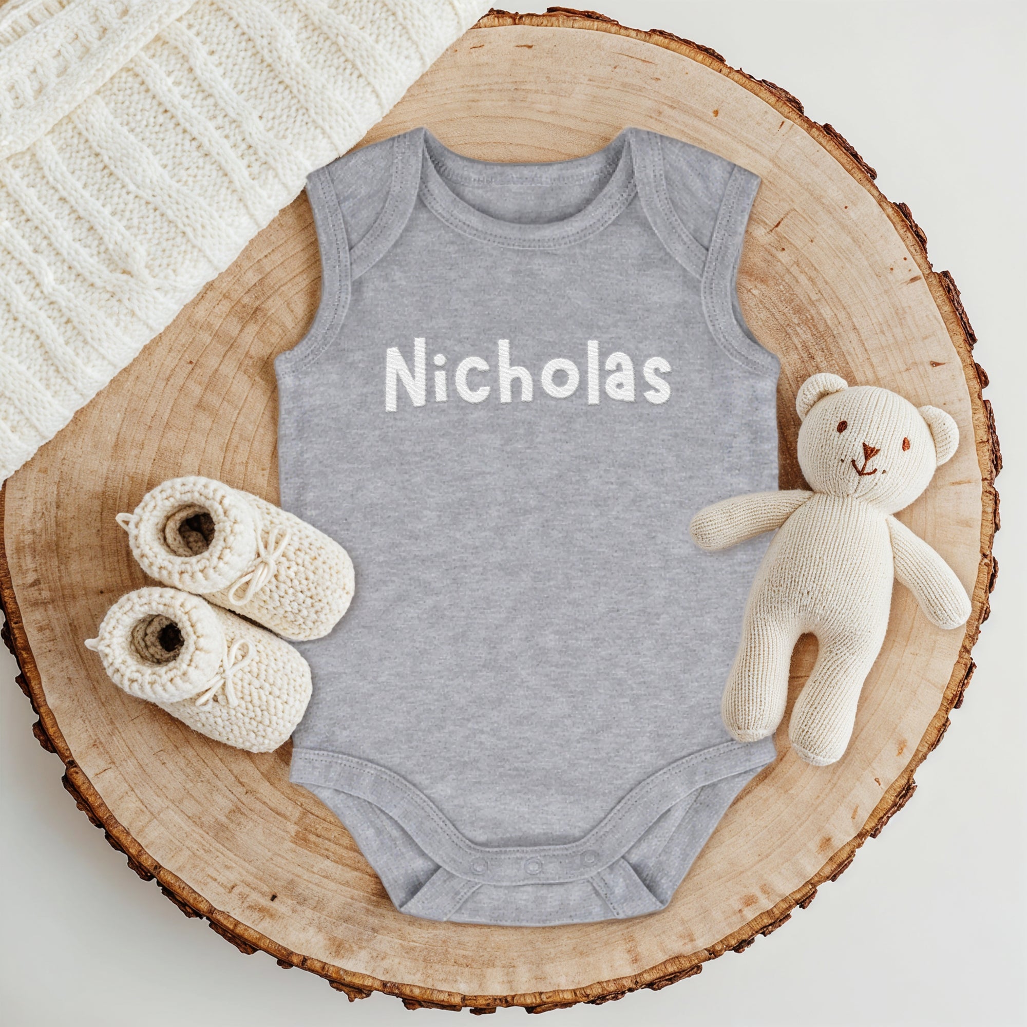Custom Embroidered Baby Name Sleeveless Bodysuit, Personalised Pregnancy Announcement Onesies, Christening Keepsake, Birthday Shower Gift