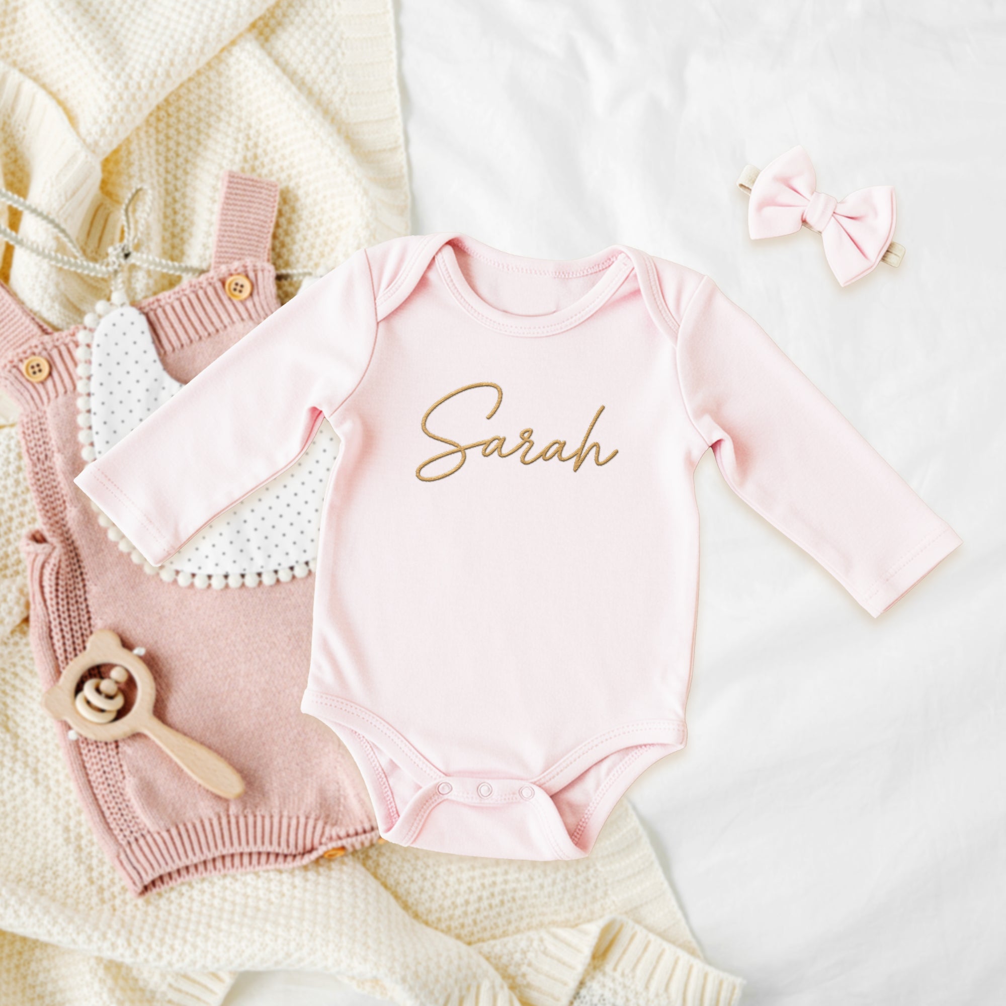 Custom Embroidered Baby Name Long Sleeve Bodysuit, Personalised Pregnancy Announcement Onesies, Christening, Birthday Shower, New Mom Gift
