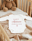 Custom Embroidered Baby Name Long Sleeve Bodysuit, Personalised Pregnancy Announcement Onesies, Christening, Birthday Shower, New Mom Gift