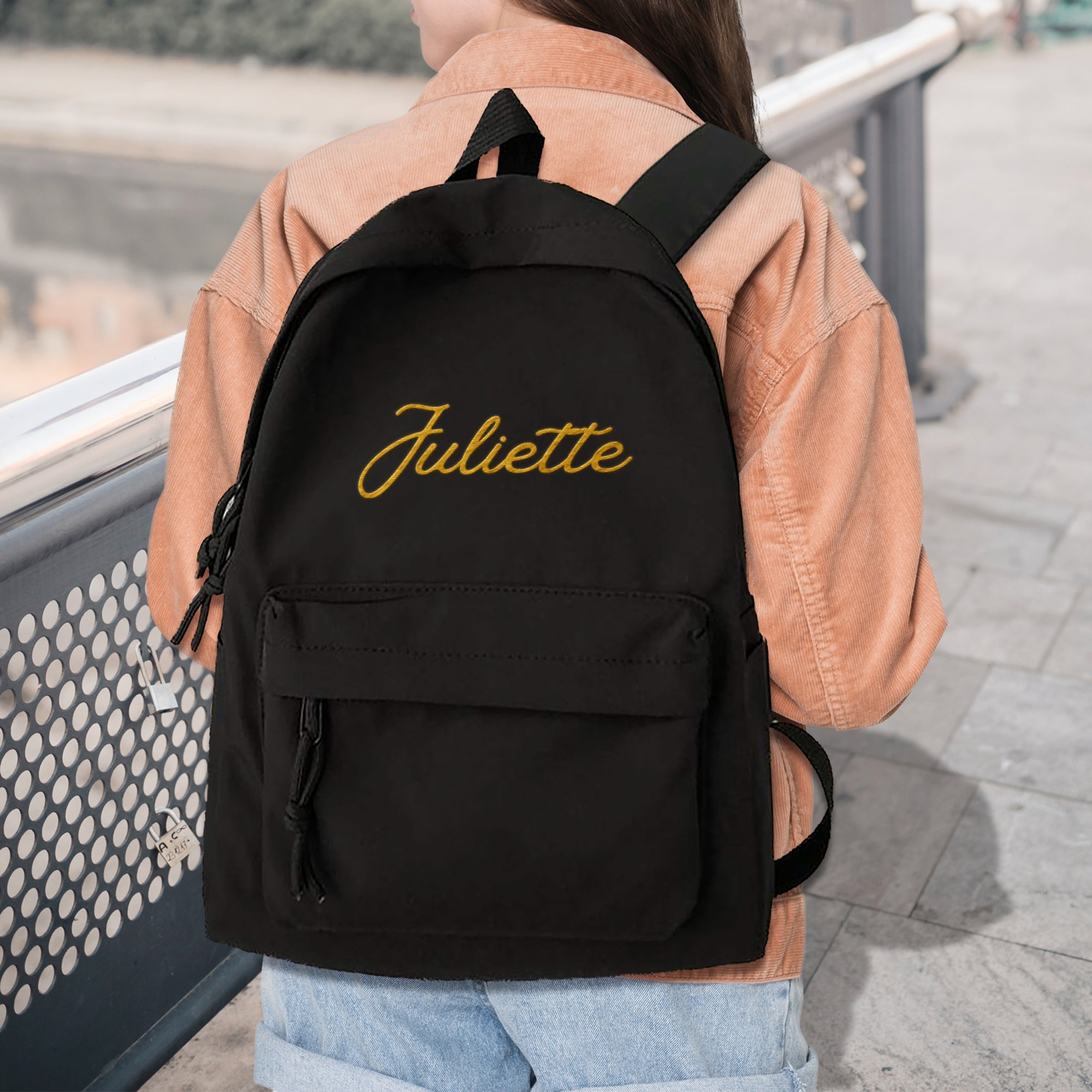 Custom Embroidered Black Laptop Backpack, Personalised Name Casual Zippered School Bag, University, Work, Travel, Graduation, Corporate Gift