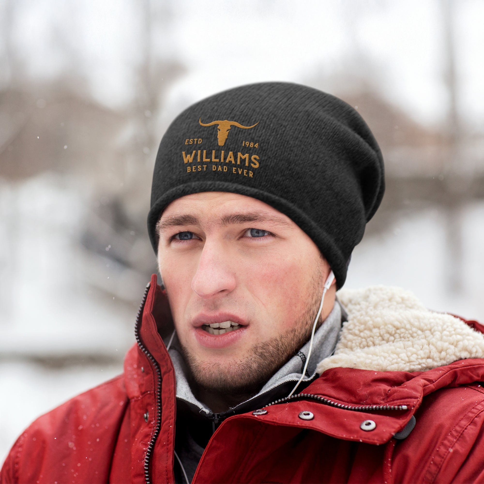 Custom Embroidered Soft Wool Beanie, Personalised Unisex Travel Hiking Hat, Warm Woven Knit Pile Winter Cap Dad Mom Christmas Corporate Gift