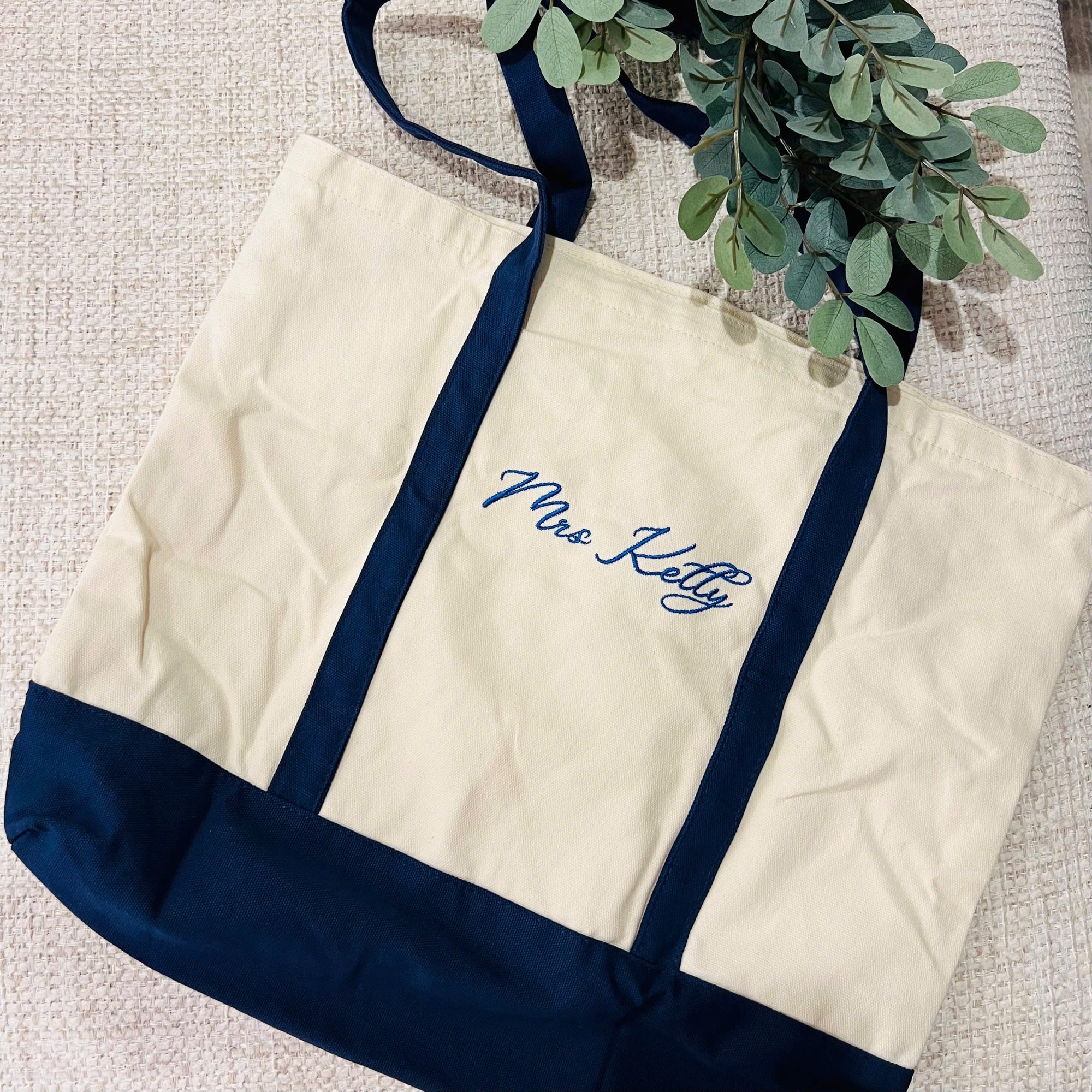 Custom Embroidered Canvas Tote, Personalised Logo Travel School Shoulder Bag, Bridesmaid Party Destination Wedding Favor Xmas Corporate Gift