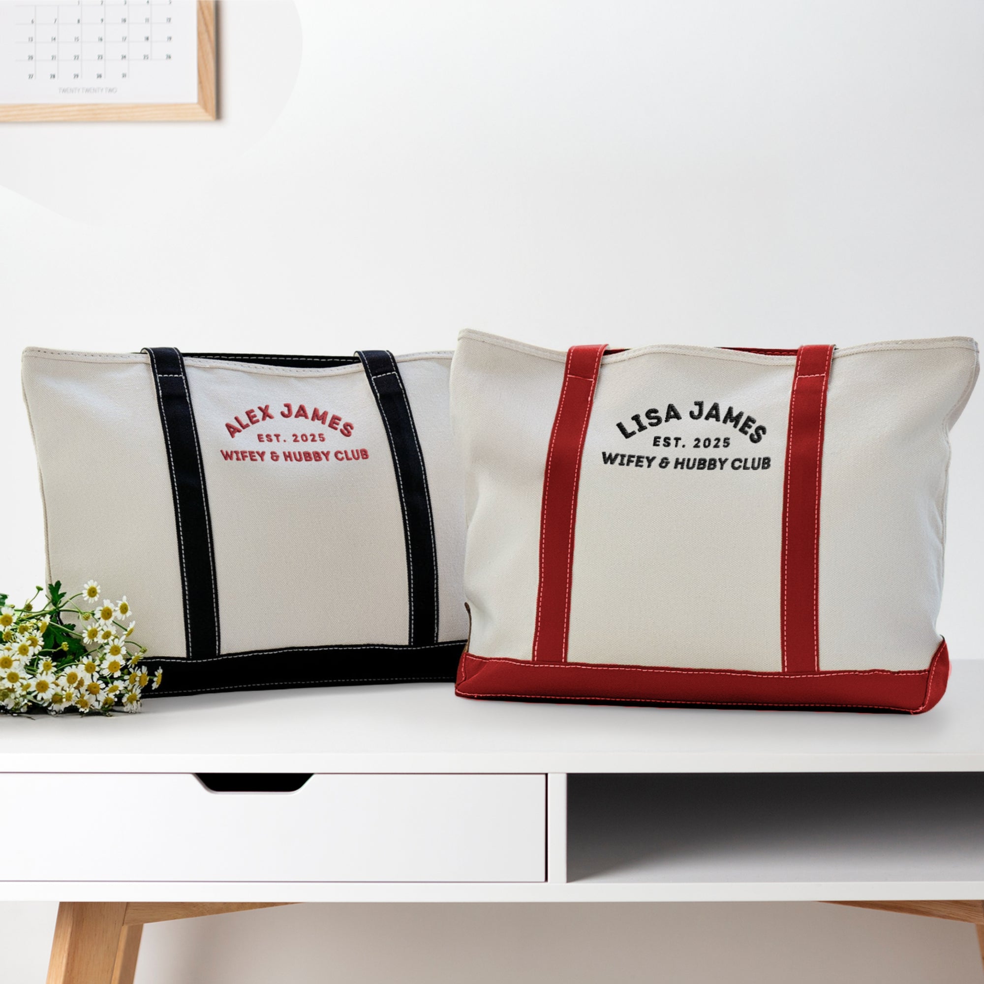 Custom Embroidered Canvas Tote, Personalised Logo Travel School Shoulder Bag, Bridesmaid Party Destination Wedding Favor Xmas Corporate Gift