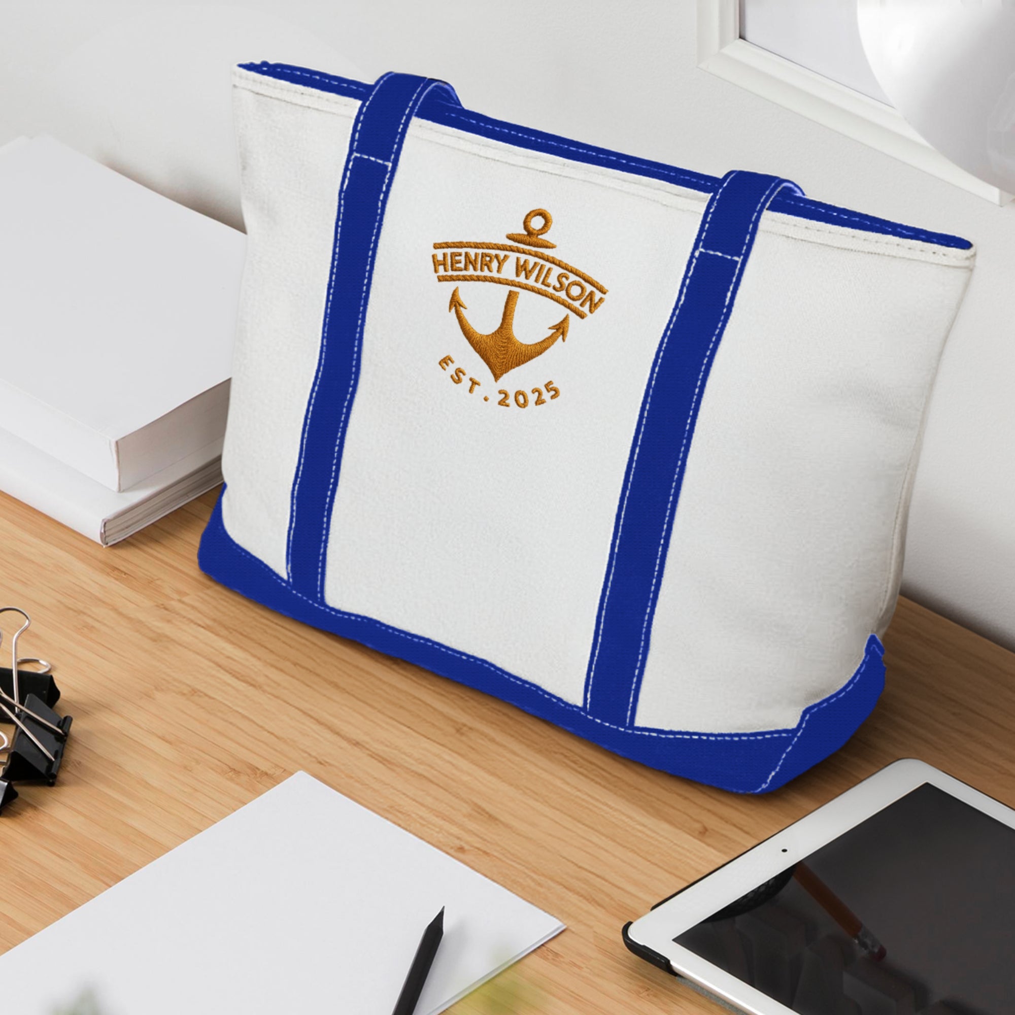 Custom Embroidered Canvas Tote, Personalised Logo Travel School Shoulder Bag, Bridesmaid Party Destination Wedding Favor Xmas Corporate Gift