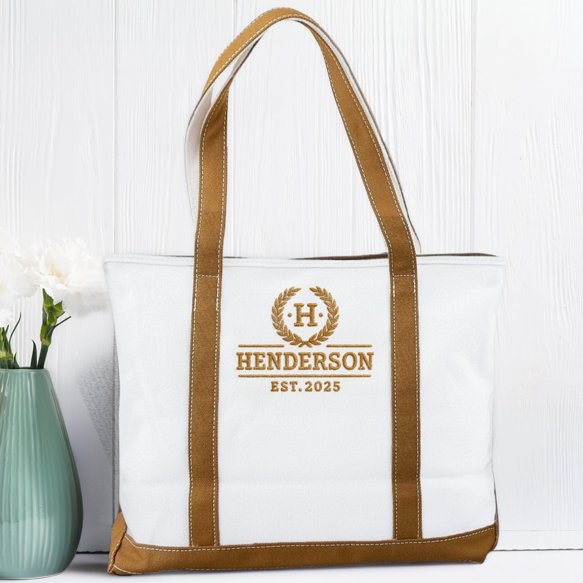 Custom Embroidered Canvas Tote, Personalised Logo Travel School Shoulder Bag, Bridesmaid Party Destination Wedding Favor Xmas Corporate Gift