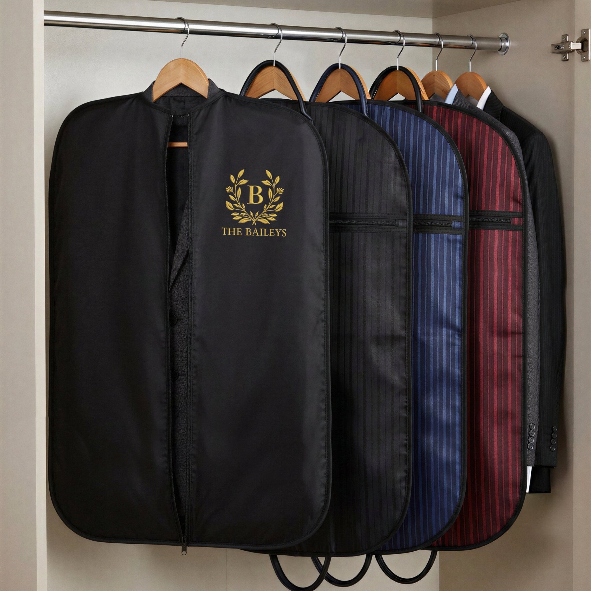 Custom Embroidered Carry Striped Suit Bag Personalised Travel Garment Zipper Storage, Business Vest Formal Clothing Organiser Groomsman Gift