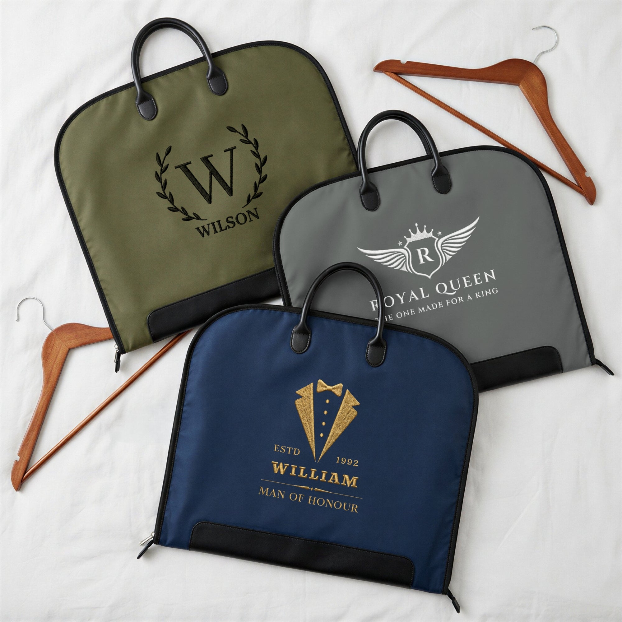 Custom Embroidered Carry Suit Bag, Personalised Travel Garment, Dress Zipper Storage, Business Vest Formal Clothing Organiser Groomsman Gift