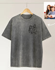 Custom Embroidered Photo Outline Unisex Stone Wash T-shirt, Personalised Crewneck Tee, Family Couple, Pet Portrait Shirts Birthday Xmas Gift