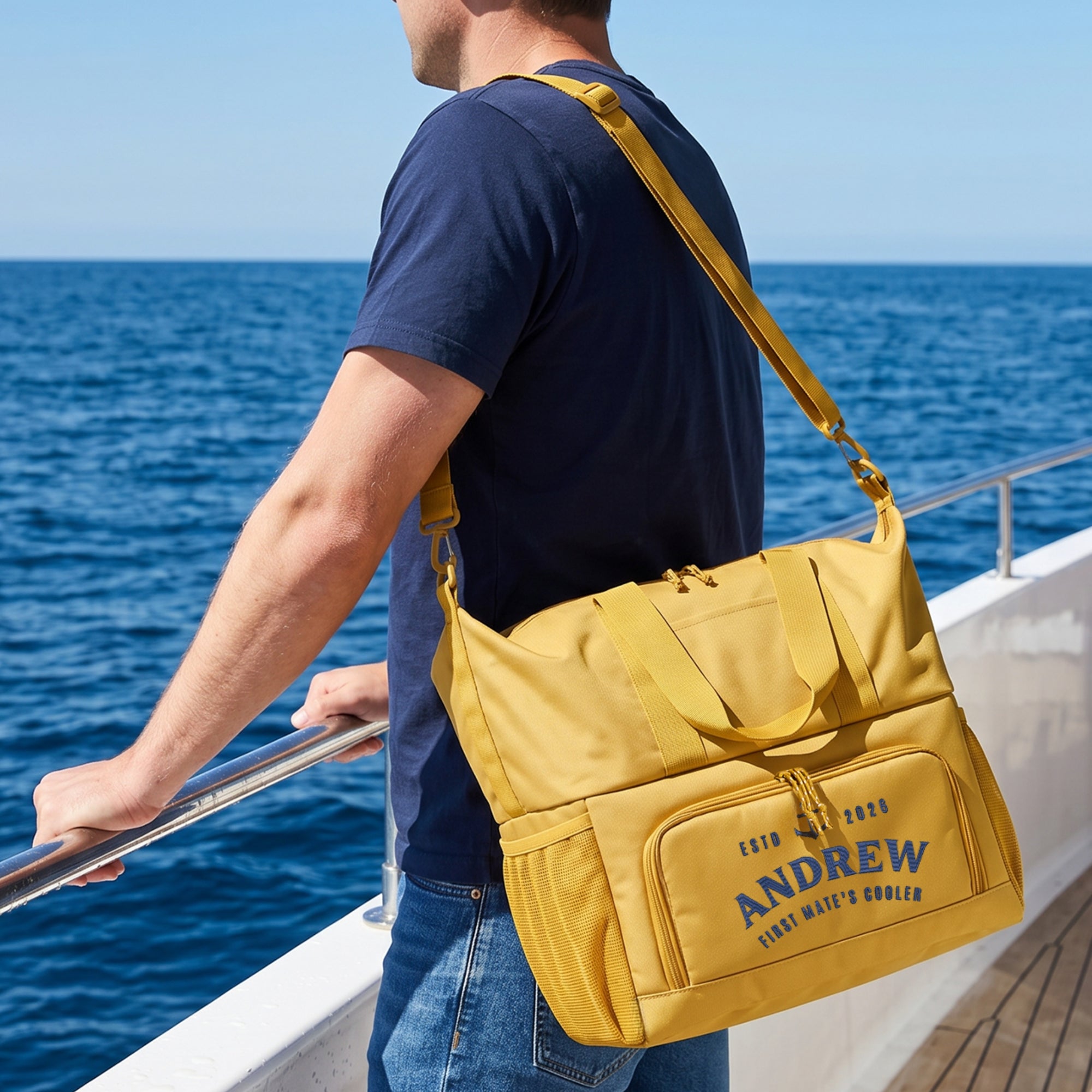 Custom Embroidered Insulated Picnic Cooler Bag & Shoulder Strap, Handles; Personalised Camping, Beach, Boating Trip Concert, Grocery Storage
