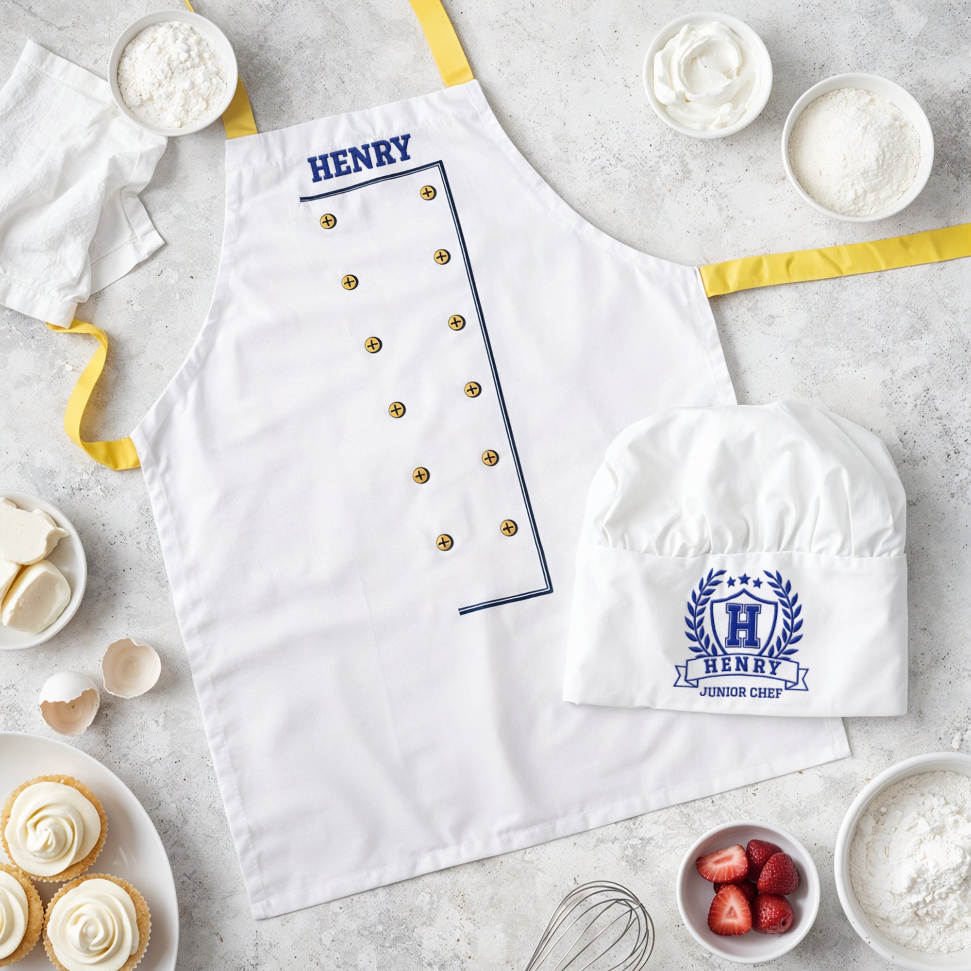 Custom Embroidered Kids Apron &amp; Chef’s Hat, Personalised Junior Sous Kitchen Helper, Little Baby Baker, Children Birthday, Housewarming Gift