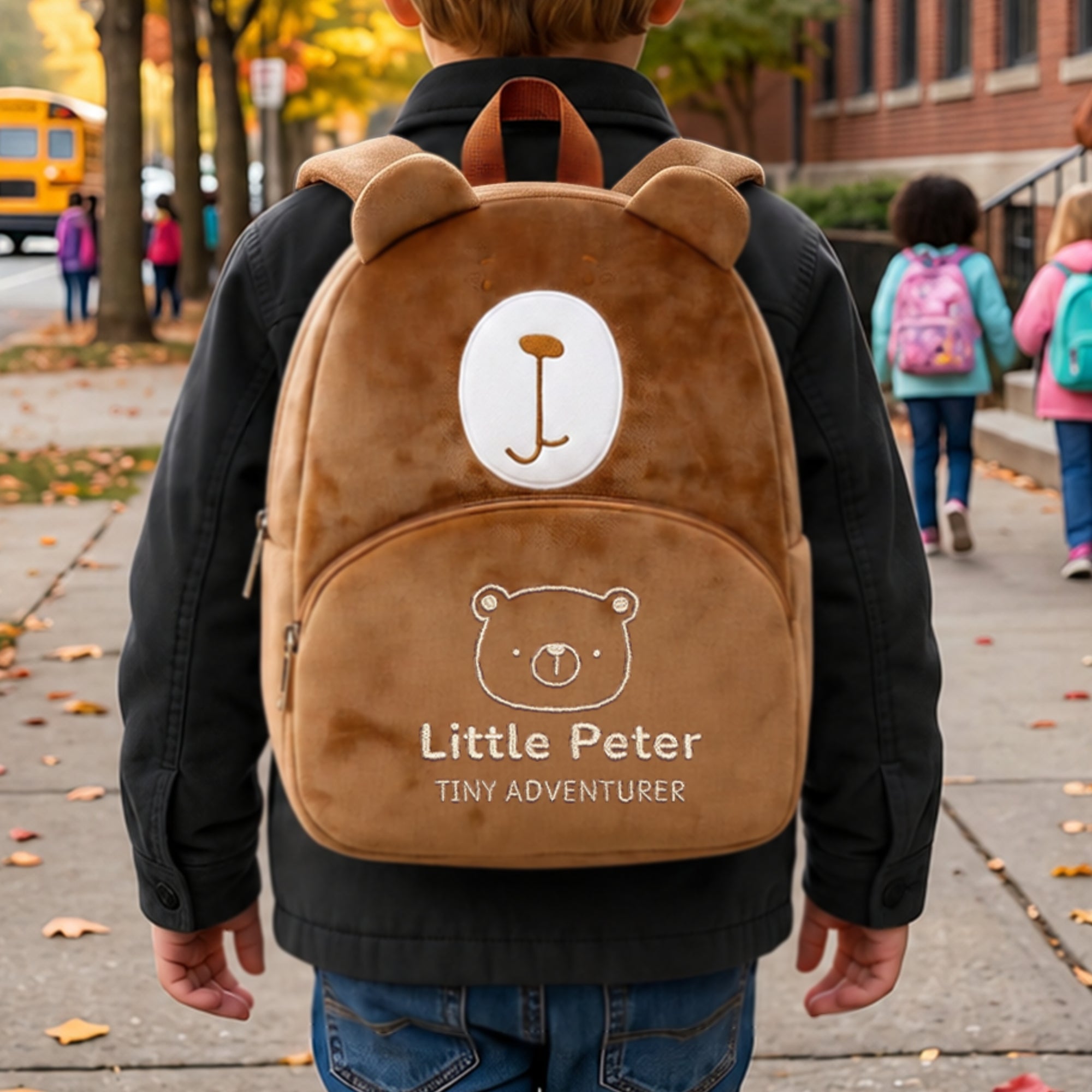 Custom Embroidered Kids Bear Backpack, Personalised Name Zipper Toddler Kindergarten School Bag, First Birthday Gift, Baby Baptism Keepsake