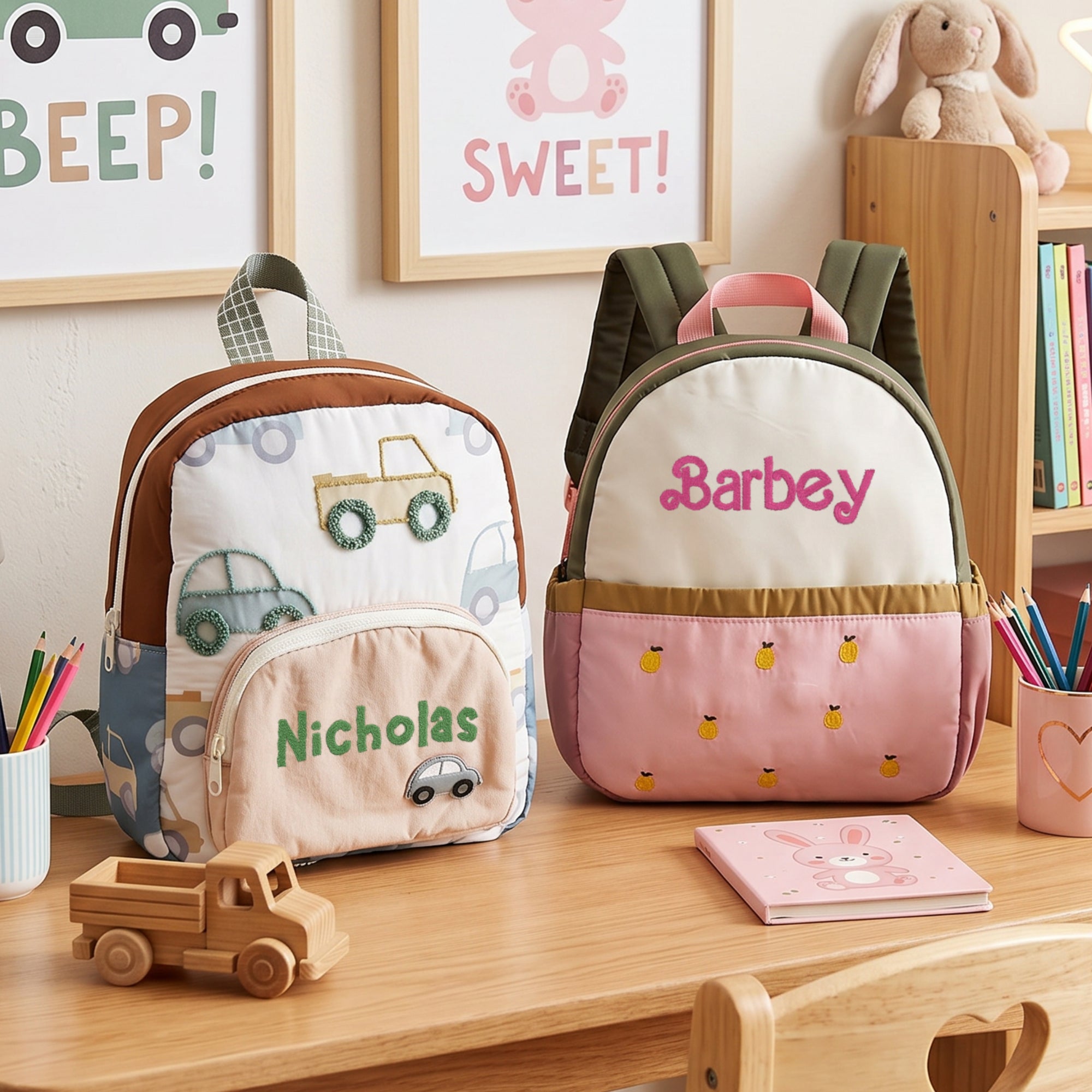 Custom Embroidered Kids Boy & Girl Backpack, Personalised Name Zipper Toddler Kindergarten School Bag, Baby Birthday Gift, Baptism Keepsake