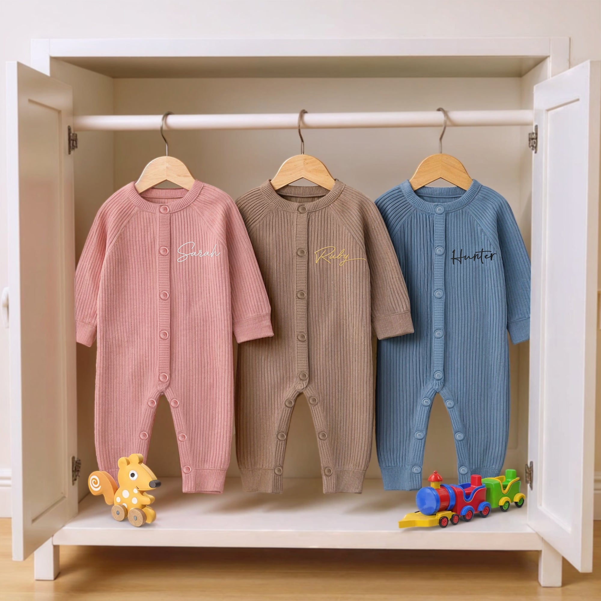 Custom Embroidered Knit Baby Name Long Sleeve Romper, Personalised Pregnancy Announcement Onesies, Christening, Birthday Shower New Mom Gift