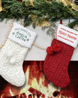 Custom Embroidered Knitted Pom Pom Christmas Stocking, Personalised Merry Xmas Present Sock, Santa Holiday Decor Family Kid Gift Bag Storage
