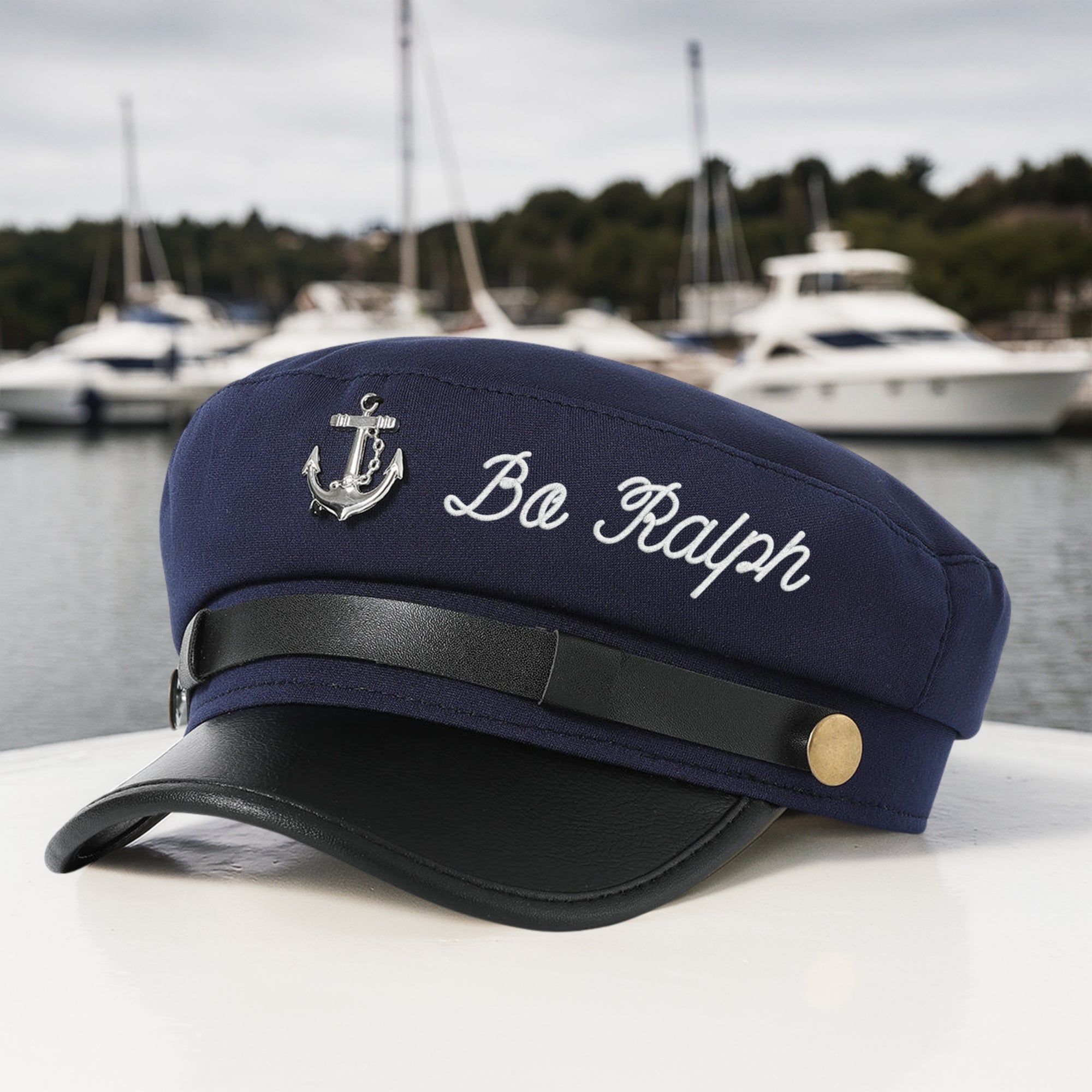Custom Embroidered Nautical Captain Cap &amp; Anchor, Personalised First Mate, Yatch Sailor Hat, Bachelor Hens Party, Groomsman, Bridesmaid Gift