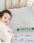 Custom Embroidered Organic Pillowcase & Port-a-Cot Sheet Set, Personalised Infant Baby Boy Name Crib Sleep Cover, Christening, Birthday Gift