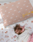 Custom Embroidered Organic Pillowcase & Port-a-Cot Sheet Set, Personalised Infant Baby Girl Name Crib Sleep Cover, Christening Birthday Gift