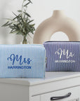 Custom Embroidered Striped Toiletry Bag, Personalised Cosmetic Pouch, Makeup Organizer, Travel Storage, Bridesmaid, Destination Wedding Gift