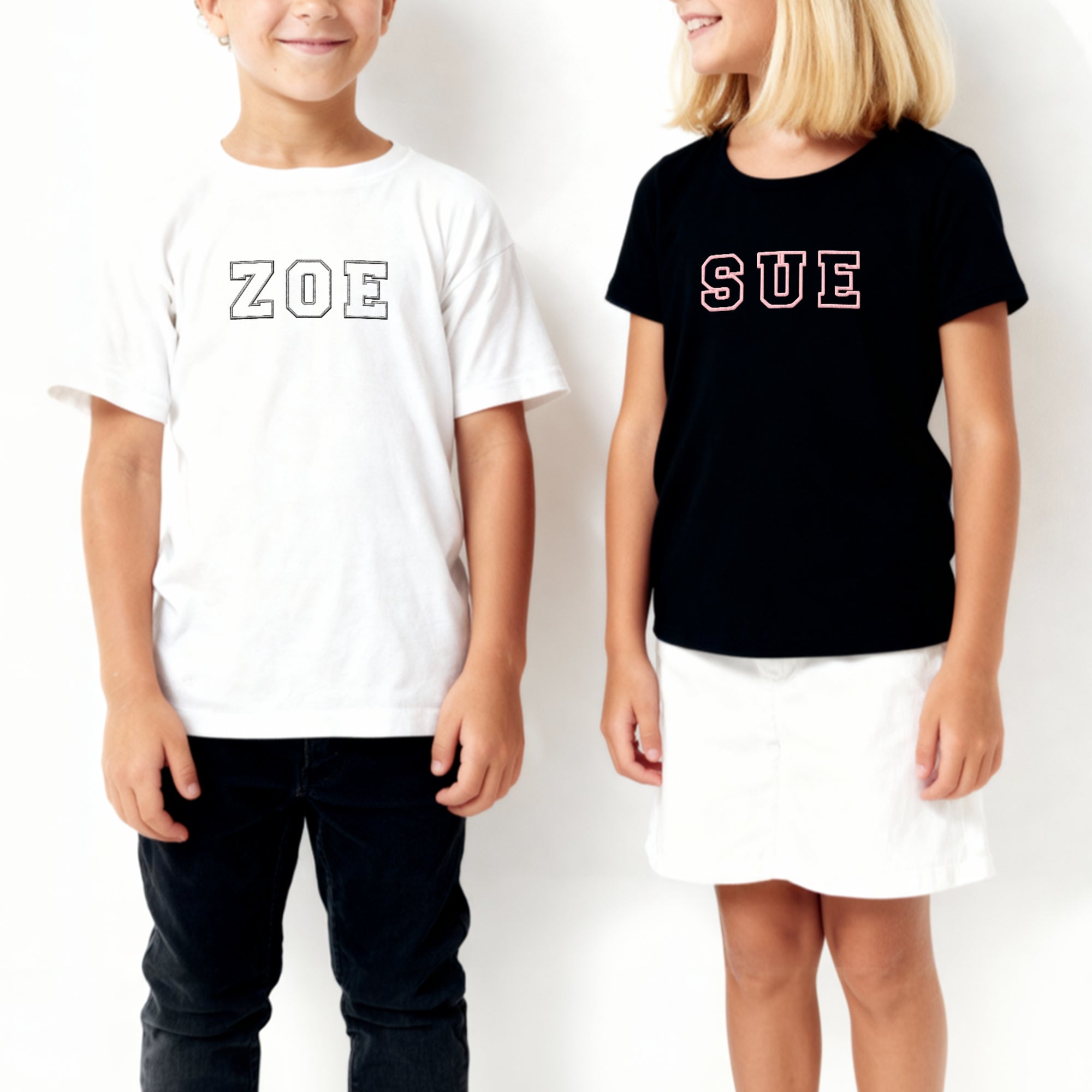 Custom Embroidered Unisex Adult & Kid T-shirt Personalised Family Wreath Logo Business Crewneck Tee Couple Dad Mom Birthday Anniversary Gift