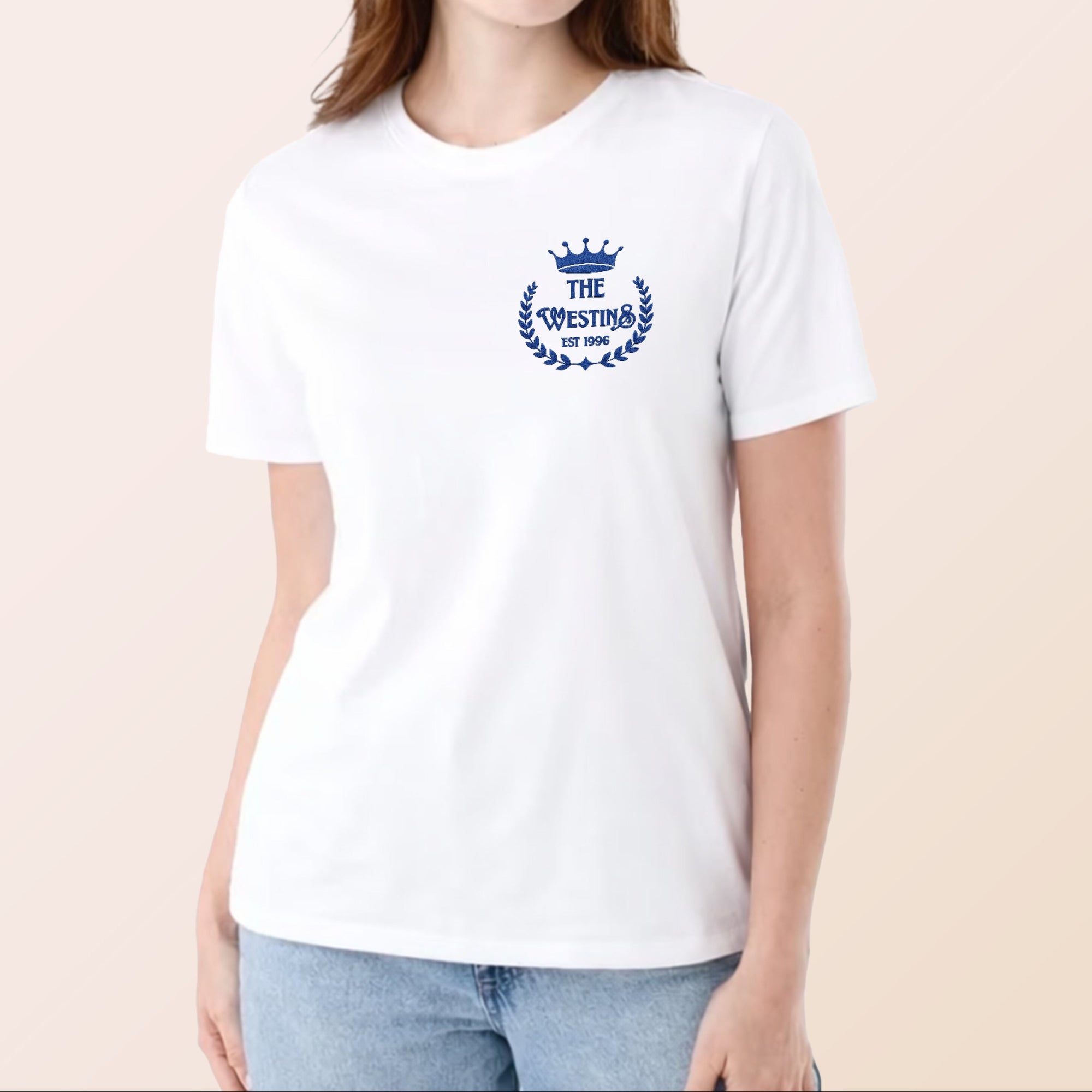 Custom Embroidered Unisex Adult &amp; Kid T-shirt Personalised Family Wreath Logo Business Crewneck Tee Couple Dad Mom Birthday Anniversary Gift