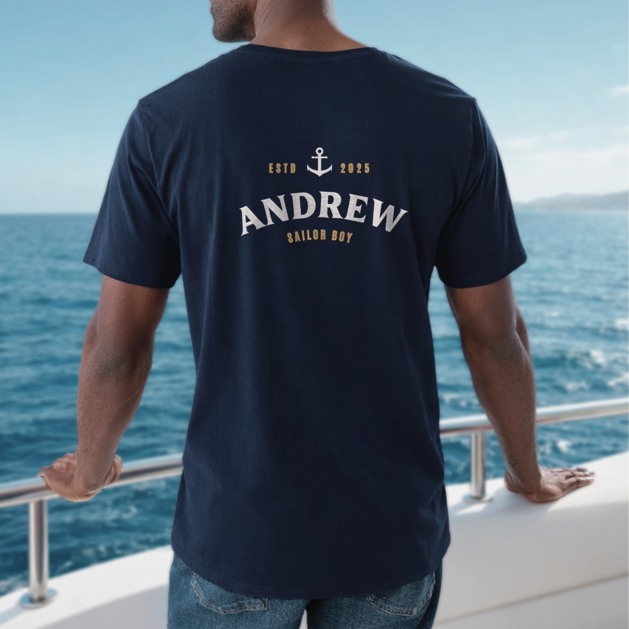 Custom Embroidered Unisex Captain Sailing T-shirt, Personalised Family Nautical Logo Adult, Kid Travel Boat Yachting Crewneck Party Tee Gift_00