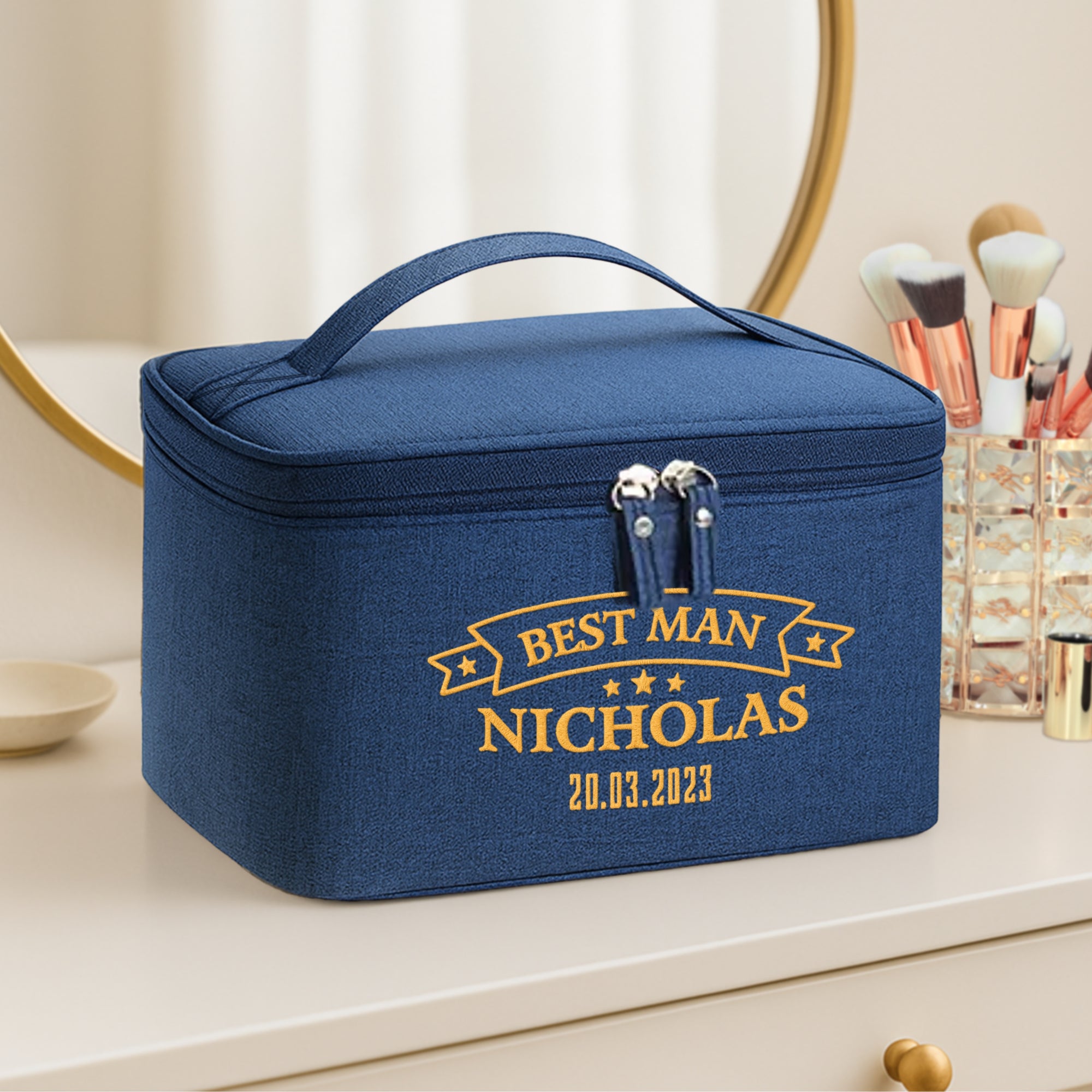 Custom Embroidered Unisex Toiletry Bag, Personalised Cosmetic Storage Zip Bag, Carry Travel Vanity Case, Groomsman, Bridesmaid Birthday Gift