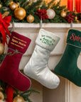Custom Embroidered Velvet Christmas Stocking, Personalised Merry Xmas Elegant Present Sock, Santa Holiday Decor, Family Kid Gift Bag Storage