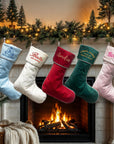 Custom Embroidered Velvet Christmas Stocking, Personalised Merry Xmas Elegant Present Sock, Santa Holiday Decor, Family Kid Gift Bag Storage