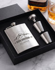 Custom Engraved 7oz Hip Flask Gift Set - Shot Glasses & Funnel | Personalised Logo Groomsmen, Birthday, Father's Day, Corporate Keepsake Box