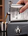 Custom Engraved 7oz Hip Flask Gift Set - Shot Glasses & Funnel | Personalised Logo Groomsmen, Birthday, Father's Day, Corporate Keepsake Box