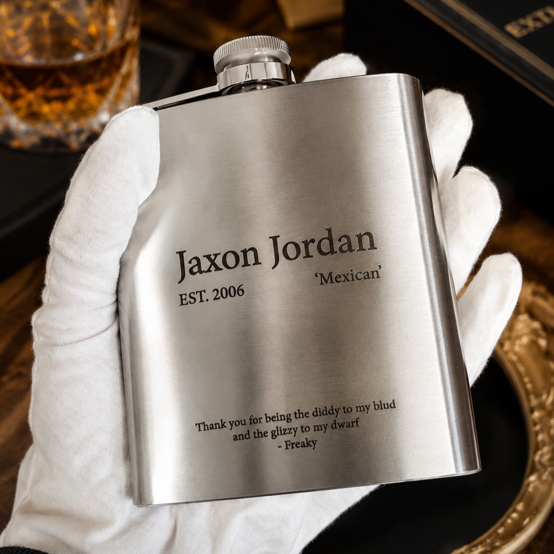 Custom Engraved 7oz Stainless Steel Hip Flask, Personalised Wedding, Groomsmen, Dad Birthday, Father Keepsake, Logo Christmas Corporate Gift
