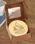 Custom Engraved Wooden Coaster Gift Set, Personalised Drink Mat, Restaurant, Wedding Favour, Birthday Christmas, Corporate Housewarming Gift