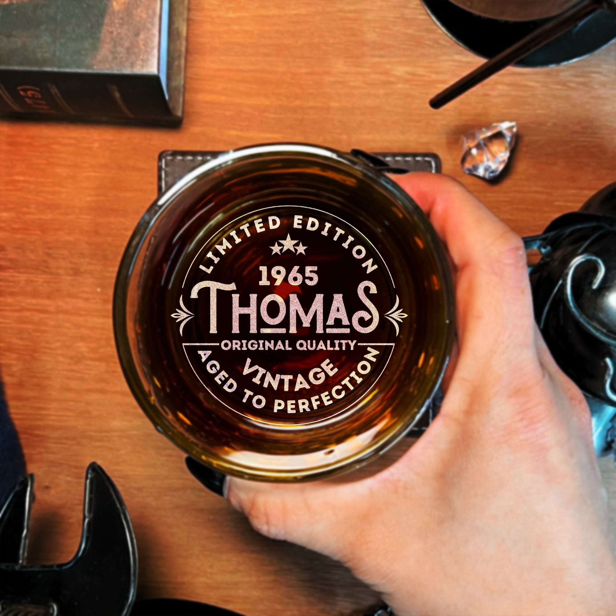 Custom Engraved Bottom Whiskey Sleek Round Glass, Personalised Scotch Tumbler, Housewarming, Wedding Groomsman, Dad, Barware Corporate Gifts