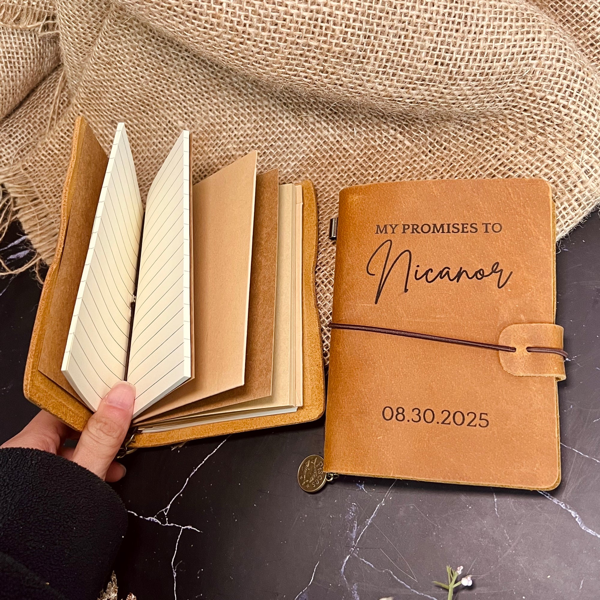 Custom Engraved Cowhide Leather Vintage His/ Her Vow Book, Personalised Wedding Ceremony Booklet Groom, Bride Speech Notebook, Keepsake Gift