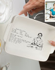 Custom Engraved Recipe & Photo White Porcelain Baking Tray, Personalised Portrait Pie Dish, Kitchen Keepsake, Housewarming Grandma Xmas Gift