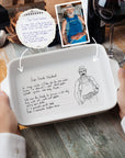 Custom Engraved Recipe & Photo White Porcelain Baking Tray, Personalised Portrait Pie Dish, Kitchen Keepsake, Housewarming Grandma Xmas Gift