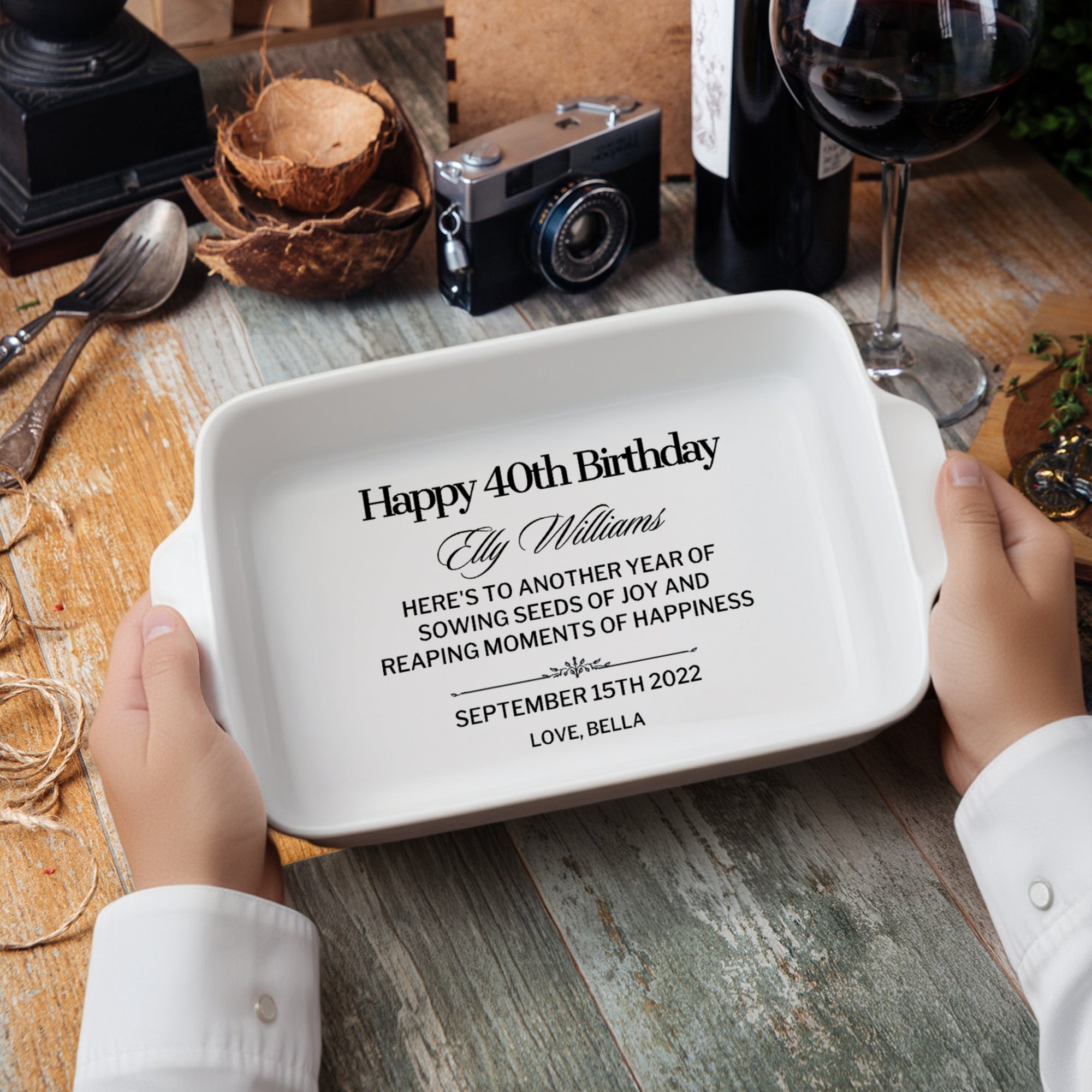 Custom Engraved Rectangle White Porcelain Baking Tray, Personalised Portrait Pie Dish, Kitchen Keepsake, Housewarming Grandma Christmas Gift