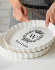 Custom Engraved Round White Porcelain Baking Tray, Personalised Pie Dish Quiches Tart, Kitchen Keepsake, Housewarming Grandma Christmas Gift