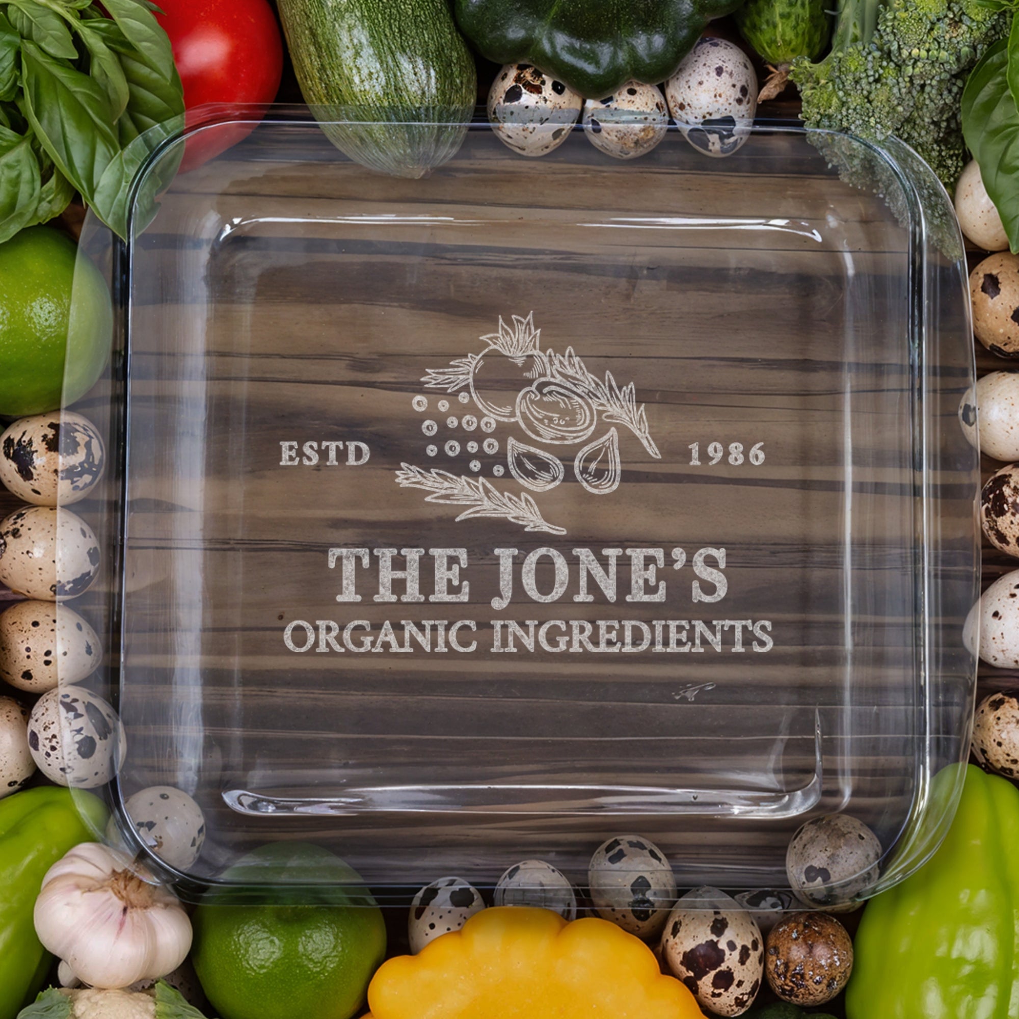 Custom Engraved Square Glass Baking Tray, Personalised Casseroles, Dessert, Pie Dish, Tableware, Mom Dad Kitchen Housewarming Christmas Gift