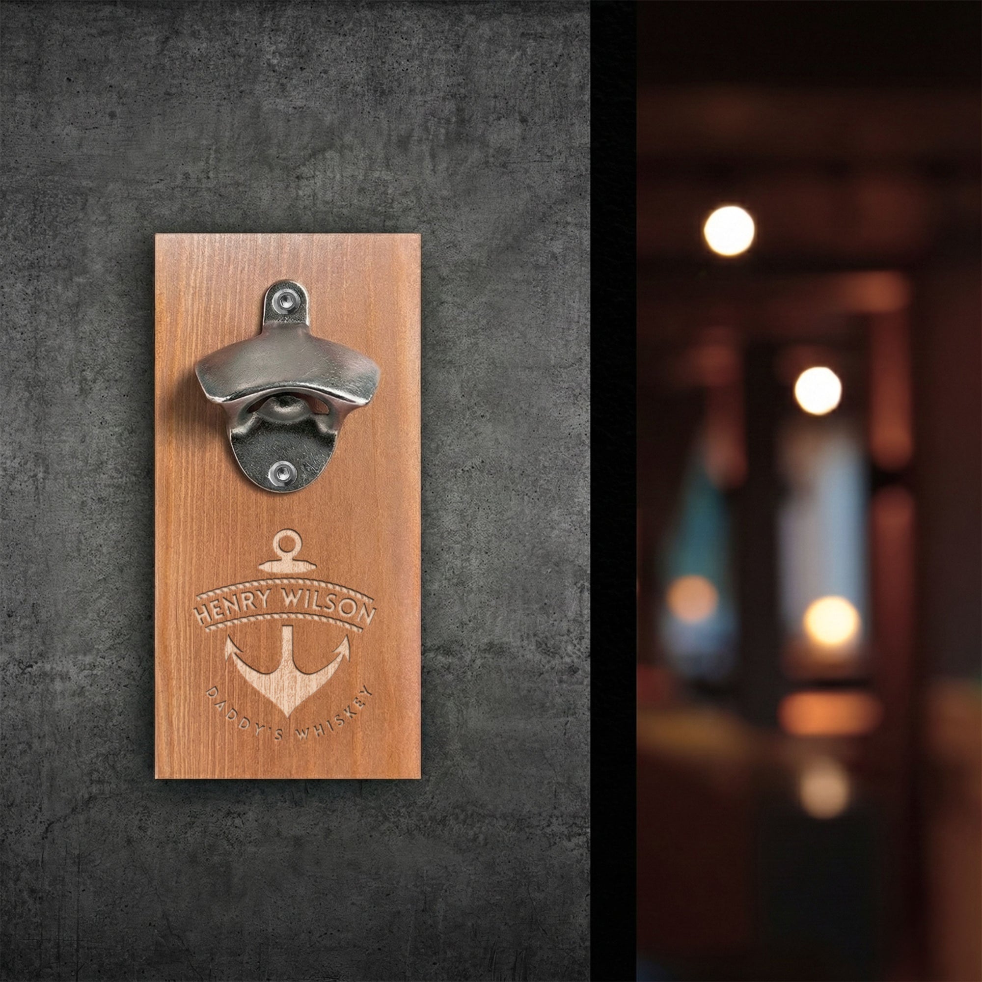 Custom Engraved Wooden Beer/ Drink Bottle Opener & Magnetic Cap Catcher, Personalised Name Logo , Father, Christmas, Groomsmen Gift for Him