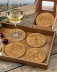 Custom Engraved Wooden Coaster Gift Set, Personalised Drink Mat, Restaurant, Wedding Favour, Birthday Christmas, Corporate Housewarming Gift