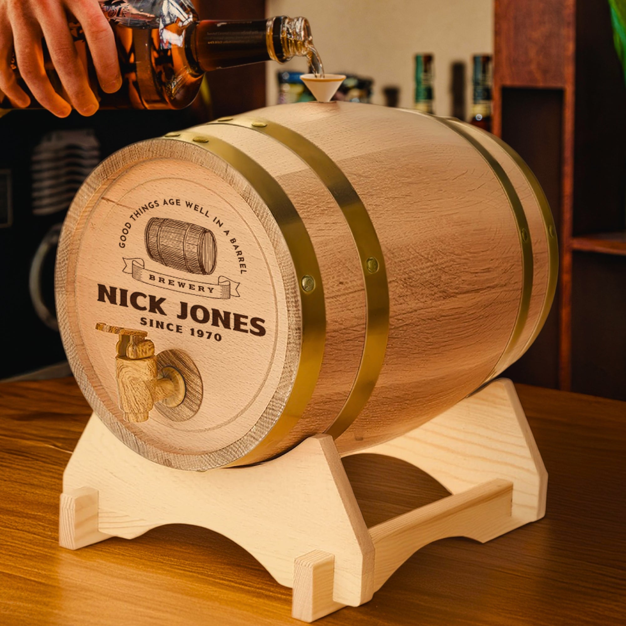 Custom Engraved Wooden Wine Barrel 5L | Whiskey, Brandy, Tequila Tap Dispenser, Beer Pine Wood Storage, Groomsman Wedding, Birthday Dad Gift