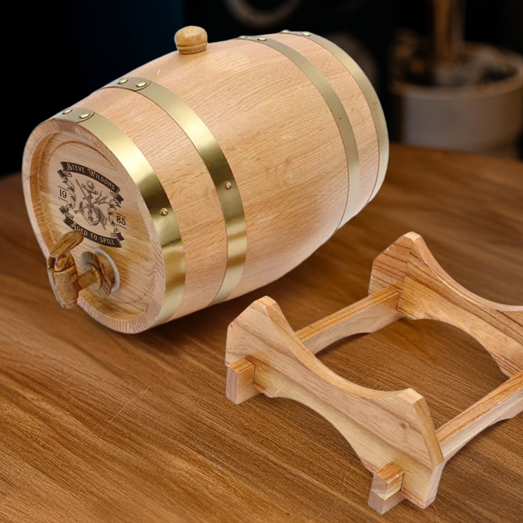 Custom Engraved Wooden Wine Barrel 5L | Whiskey, Brandy, Tequila Tap Dispenser, Beer Pine Wood Storage, Groomsman Wedding, Birthday Dad Gift