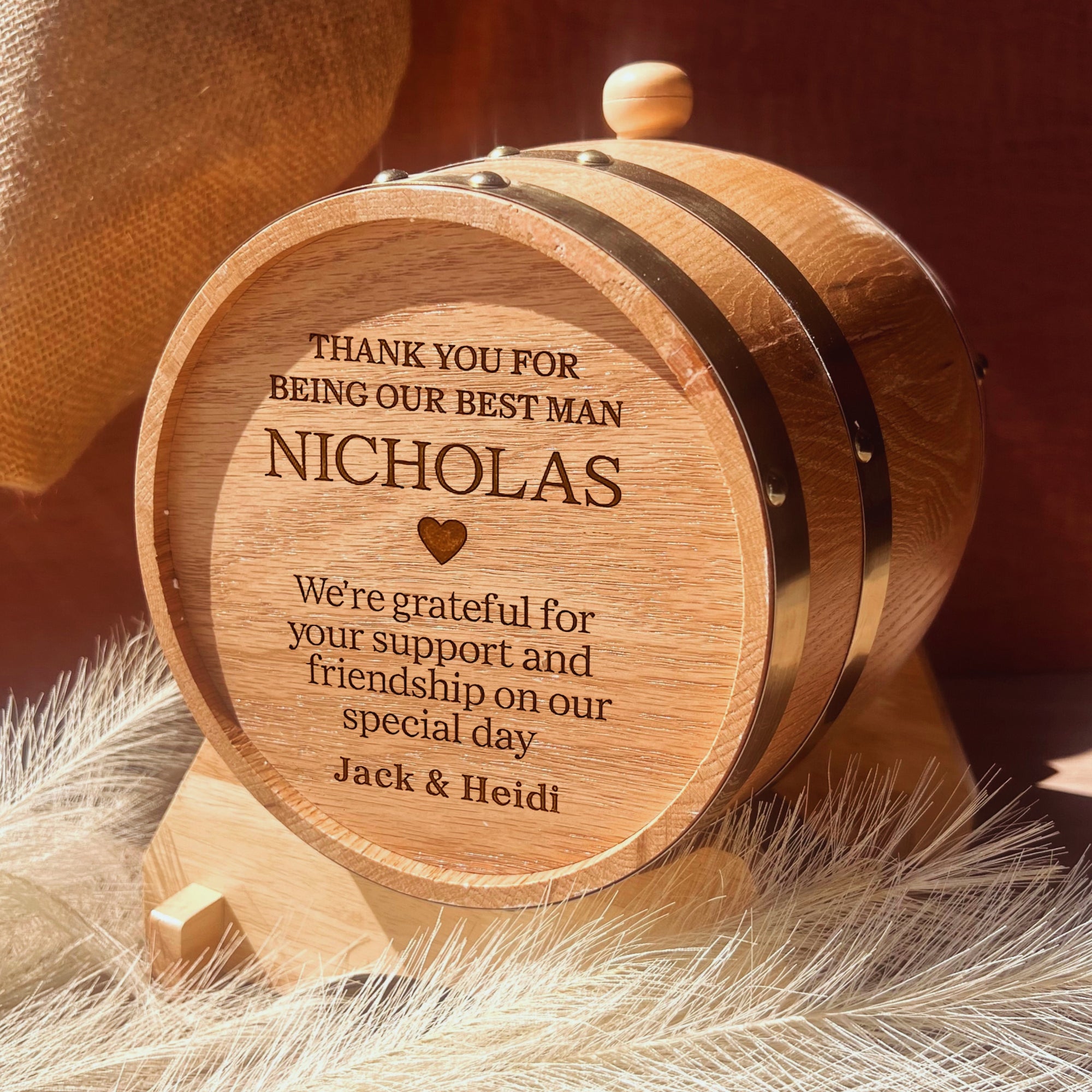 Custom Engraved Wooden Wine Barrel 5L | Whiskey, Brandy, Tequila Tap Dispenser, Beer Pine Wood Storage, Groomsman Wedding, Birthday Dad Gift