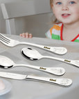 Custom Engraved Kid's Cutlery 4 Piece Set, Personalised Children Name Australian Animals Dining Tools, Utensils, First Birthday Baptism Gift