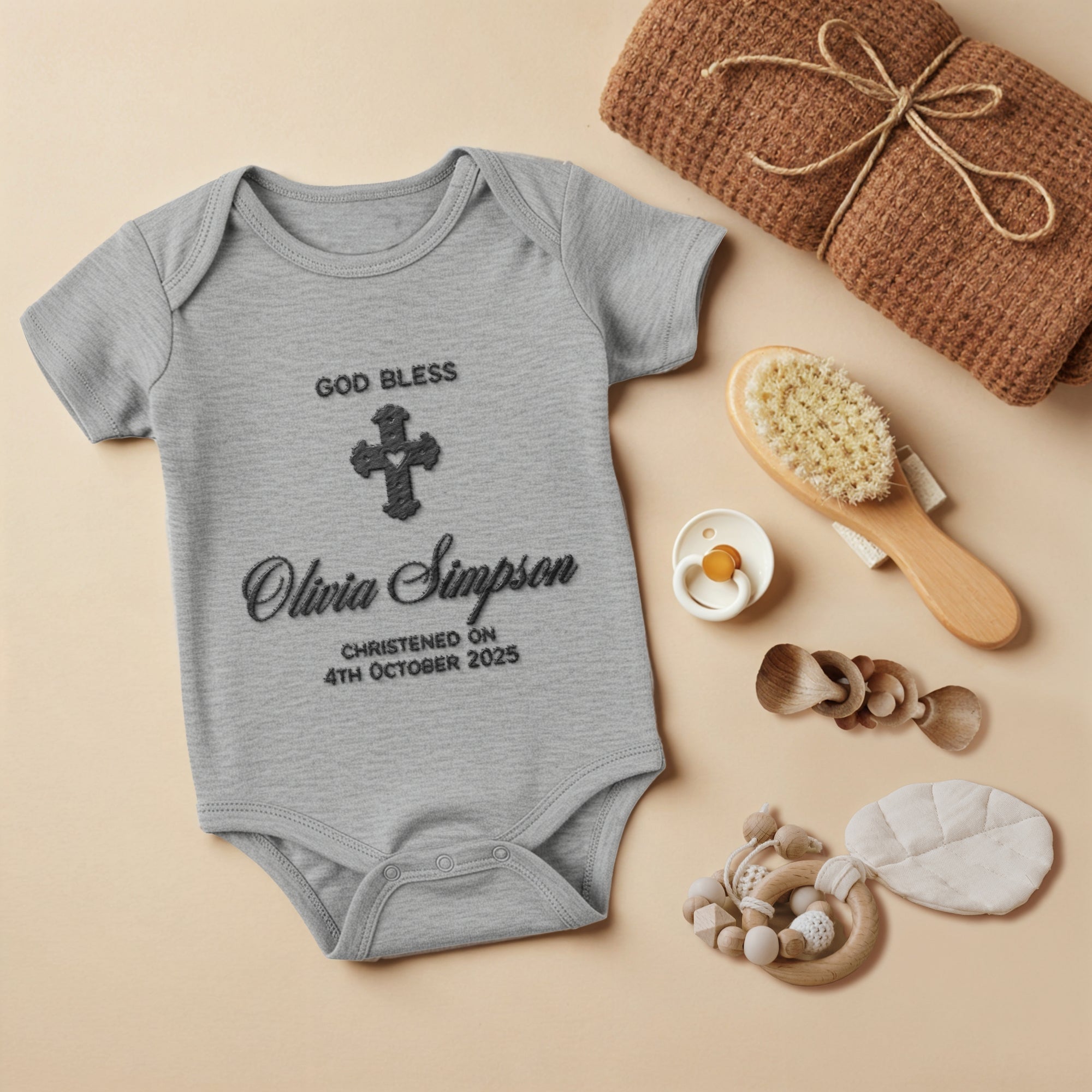 Custom Embroidered Baby Name Short Sleeve Bodysuit, Personalised Christening Keepsake, Birthday Shower, Pregnancy Announcement, New Mom Gift